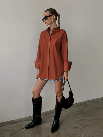 Women'S Shirt Solid Color Loose Long Sleeved Business Interview Commuting Casual Relaxed Feeling Simple Elegant Spring Summer Autumn Shirt