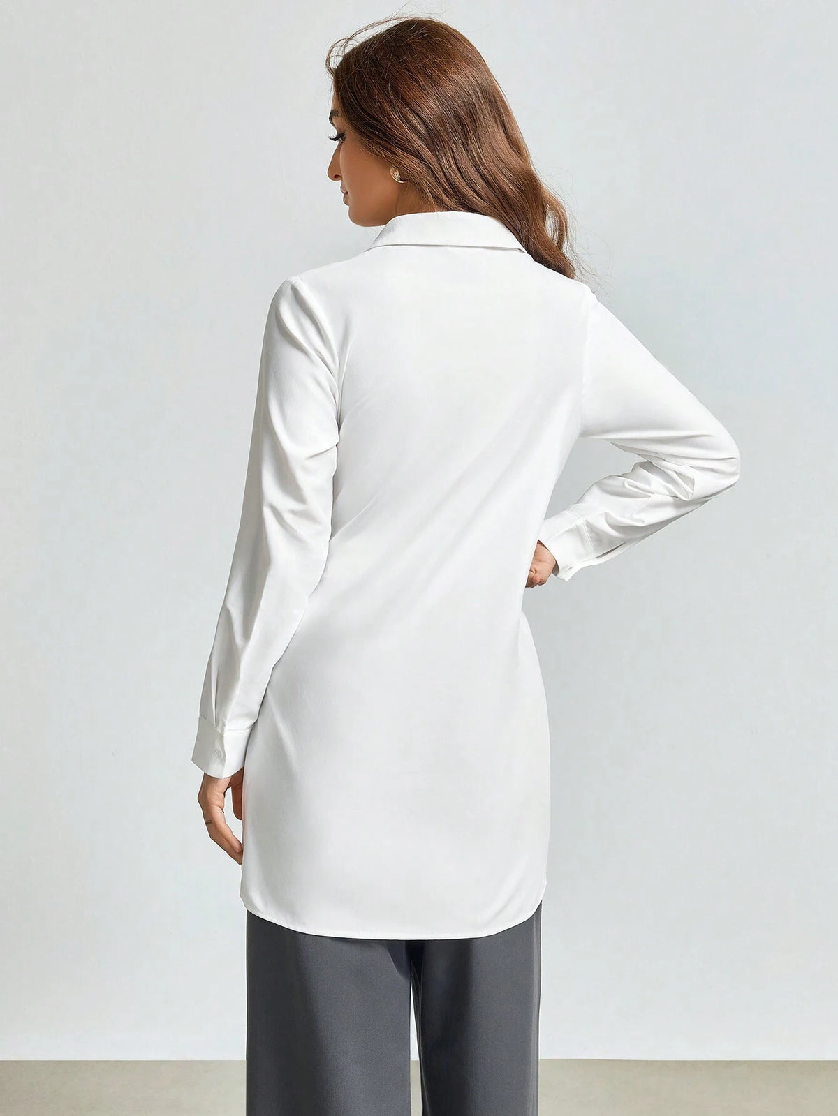 Women Solid Color Twist Waist Long Sleeve Loose Office Blouse, Autumn