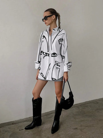 QIANZHIDU Women's Casual Commuter Loose Fit Solid Color Blouse, Autumn