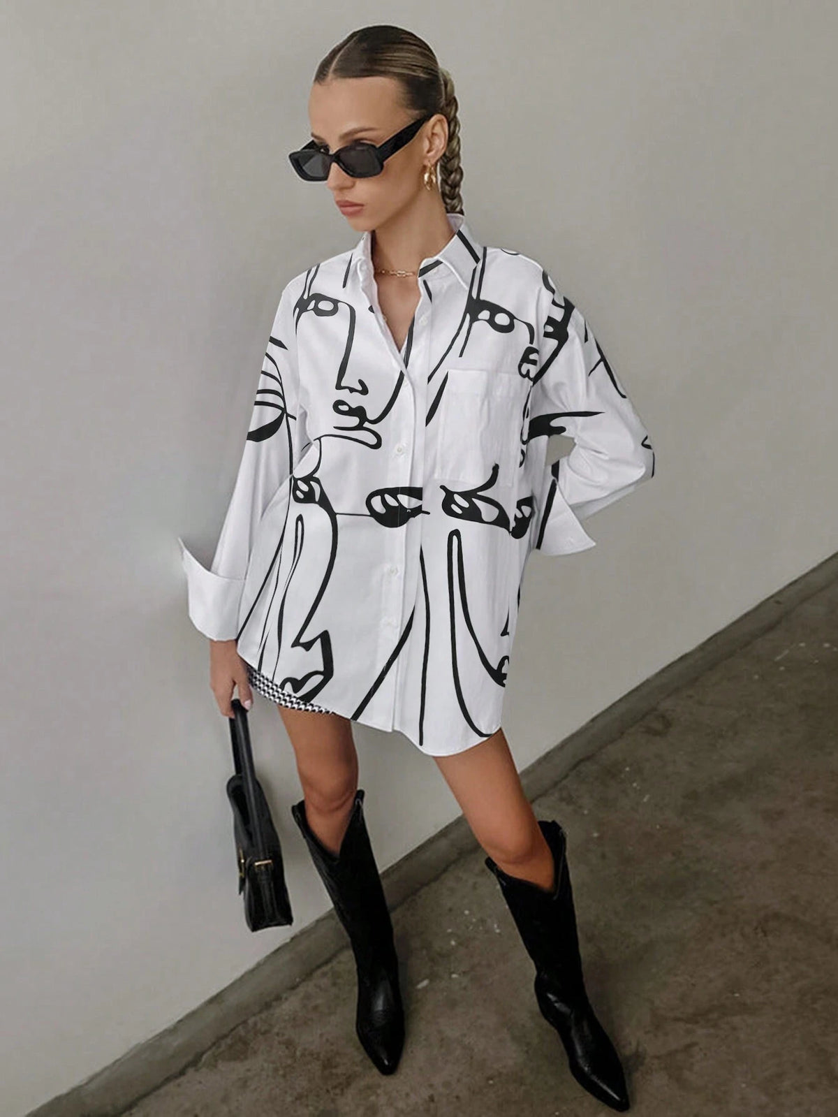 QIANZHIDU Women's Casual Commuter Loose Fit Solid Color Blouse, Autumn