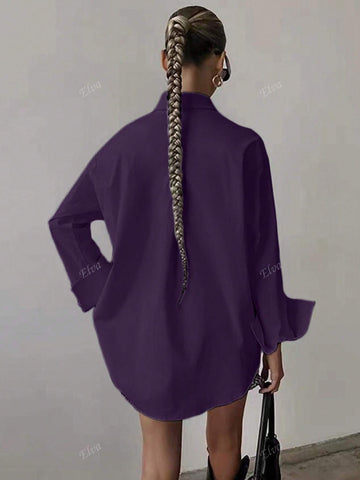 Women's Casual Solid Color Loose Blouse Shirt, Suitable For Commuting, Autumn