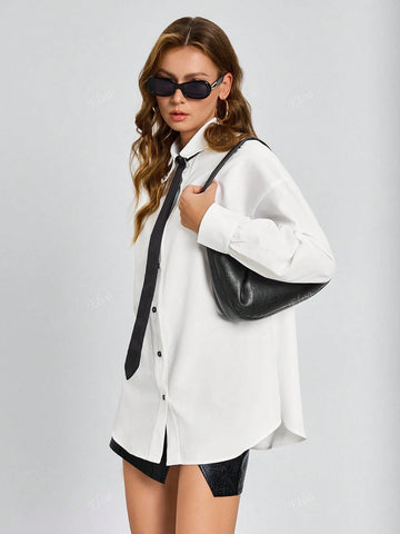 Women's French Casual Solid Color Blouse With Tie, Business Interview Commute Relaxed Style Minimalist Elegant Mature Blouse, Spring/Autumn