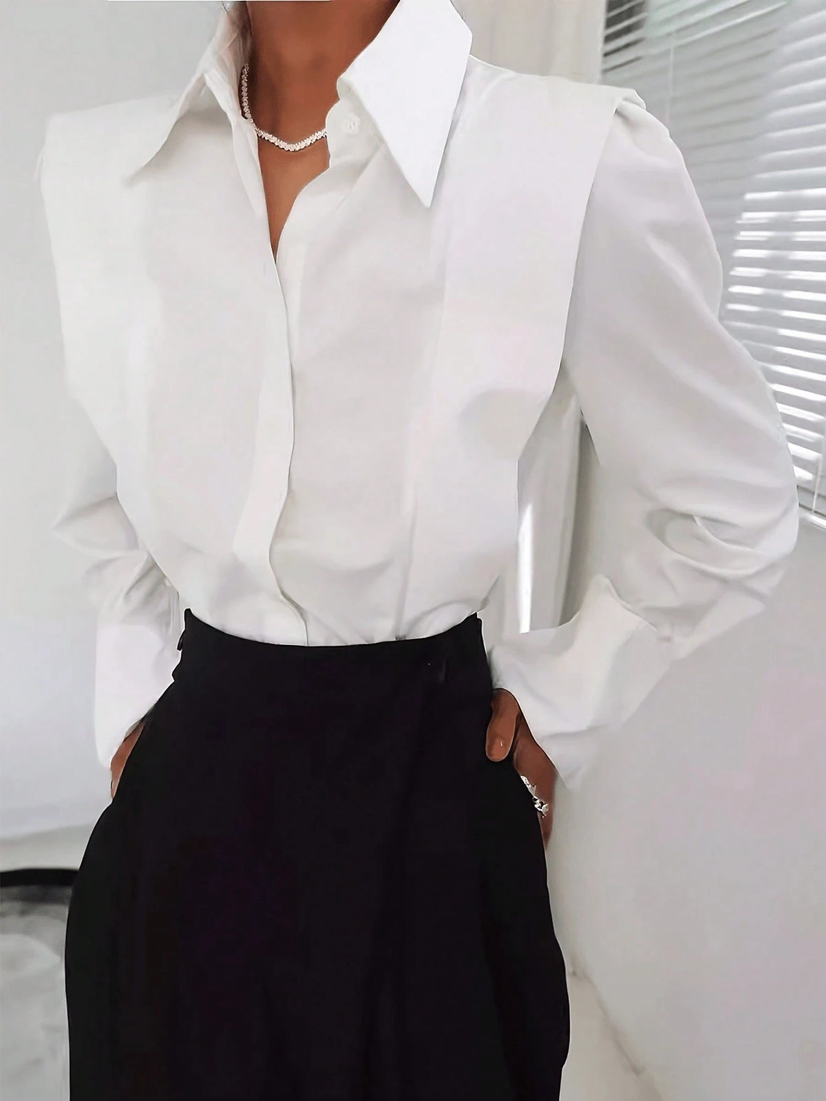 Women's French Style Solid Color Long Sleeve Shirt, Loose Fit, Business Interview Commuter Casual, Minimalist Chic Elegant, Elegant Mature Blouse For Spring Summer Autumn