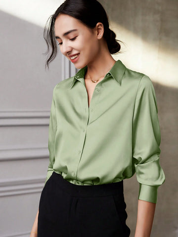 Women's Shirt Green Long Sleeve Business Interview Commuting Leisure Relaxation Simple Temperament Spring Summer Autumn Shirt