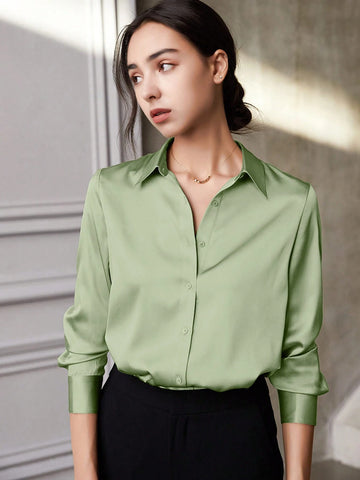 Women's Shirt Green Long Sleeve Business Interview Commuting Leisure Relaxation Simple Temperament Spring Summer Autumn Shirt