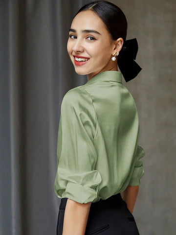 Women's Shirt Green Long Sleeve Business Interview Commuting Leisure Relaxation Simple Temperament Spring Summer Autumn Shirt