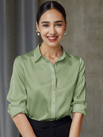 Women's Shirt Green Long Sleeve Business Interview Commuting Leisure Relaxation Simple Temperament Spring Summer Autumn Shirt