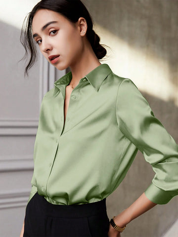 Women's Shirt Green Long Sleeve Business Interview Commuting Leisure Relaxation Simple Temperament Spring Summer Autumn Shirt