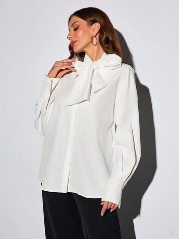 Women's Shirt Solid Color Big Bow Long Sleeve Business Interview Commuting Casual Relaxed Sense Simple Temperament Elegant Spring Summer Autumn Women's Shirt