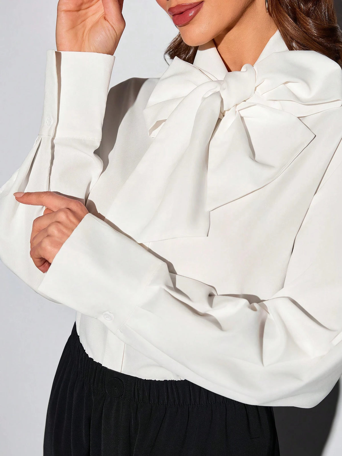 Women's Shirt Solid Color Big Bow Long Sleeve Business Interview Commuting Casual Relaxed Sense Simple Temperament Elegant Spring Summer Autumn Women's Shirt