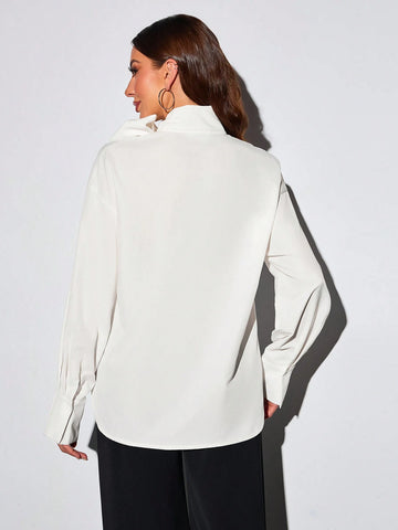 Women's Shirt Solid Color Big Bow Long Sleeve Business Interview Commuting Casual Relaxed Sense Simple Temperament Elegant Spring Summer Autumn Women's Shirt