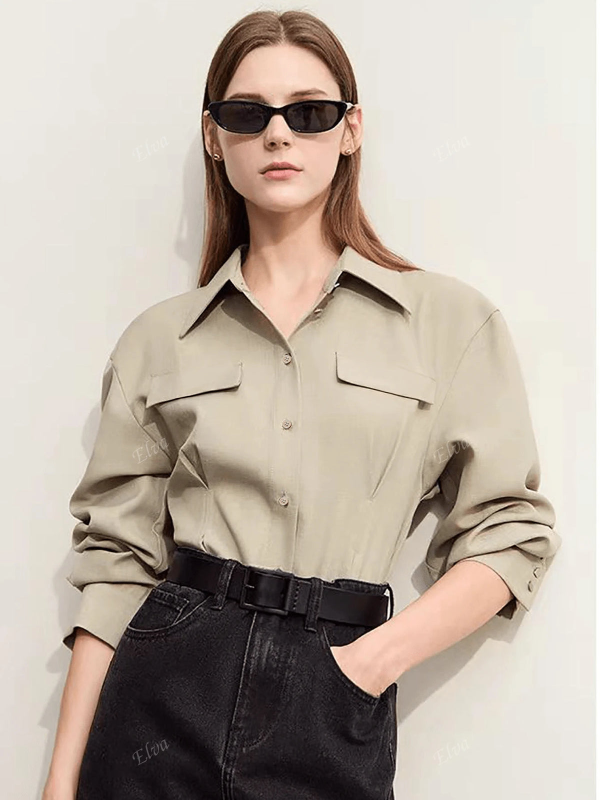 Women's Shirt Solid Color Long-Sleeved Business Interview Commuting Casual Relaxed Sense Simple Capable Temperament Elegant Mature Spring Summer Autumn Shirt