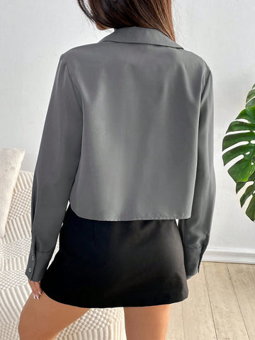 Women's Solid Casual Collared Long Sleeve Blouse, Business/Office/Daily Wear, Simple & Elegant, Spring/Summer/Autumn