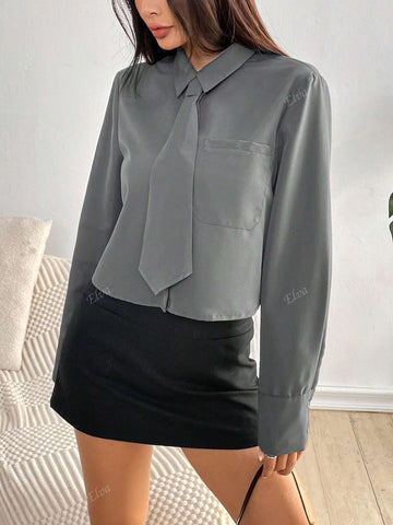 Women's Solid Casual Collared Long Sleeve Blouse, Business/Office/Daily Wear, Simple & Elegant, Spring/Summer/Autumn
