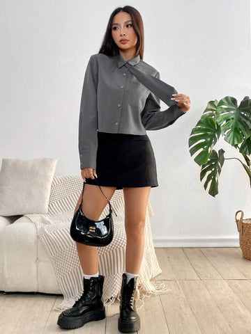 Women's Solid Casual Collared Long Sleeve Blouse, Business/Office/Daily Wear, Simple & Elegant, Spring/Summer/Autumn