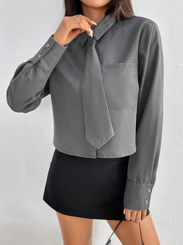 Women's Solid Casual Collared Long Sleeve Blouse, Business/Office/Daily Wear, Simple & Elegant, Spring/Summer/Autumn