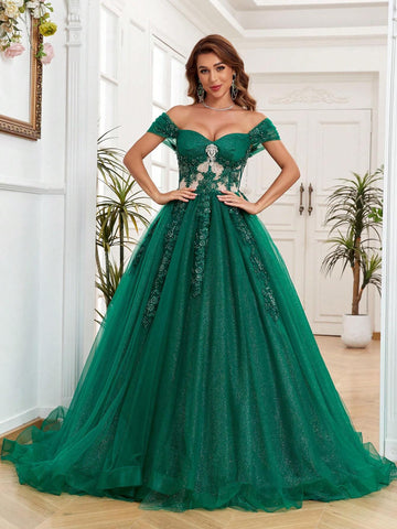 Quinceanera Dresses Long Ball Gown Plus Size Off Shoulder Sweet 15 Formal Prom Dress