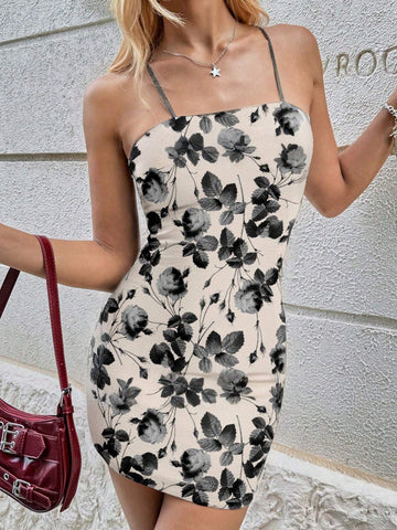 RITA PIRES PATTERN Elegant & Sexy Rose Print Bodycon Cami Dress For Women