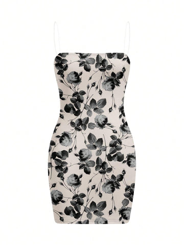 RITA PIRES PATTERN Elegant & Sexy Rose Print Bodycon Cami Dress For Women