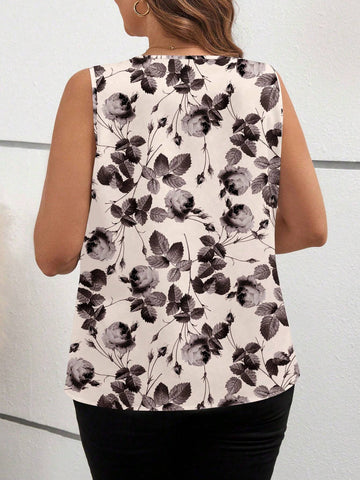 Women Sleeveless Printed Casual Vacation Blouse, Comfortable Fabric