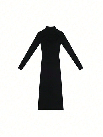 ROEYWANG Autumn Winter Sexy Hollow Out Fitted Stretchy High Quality Midi Knit Dress