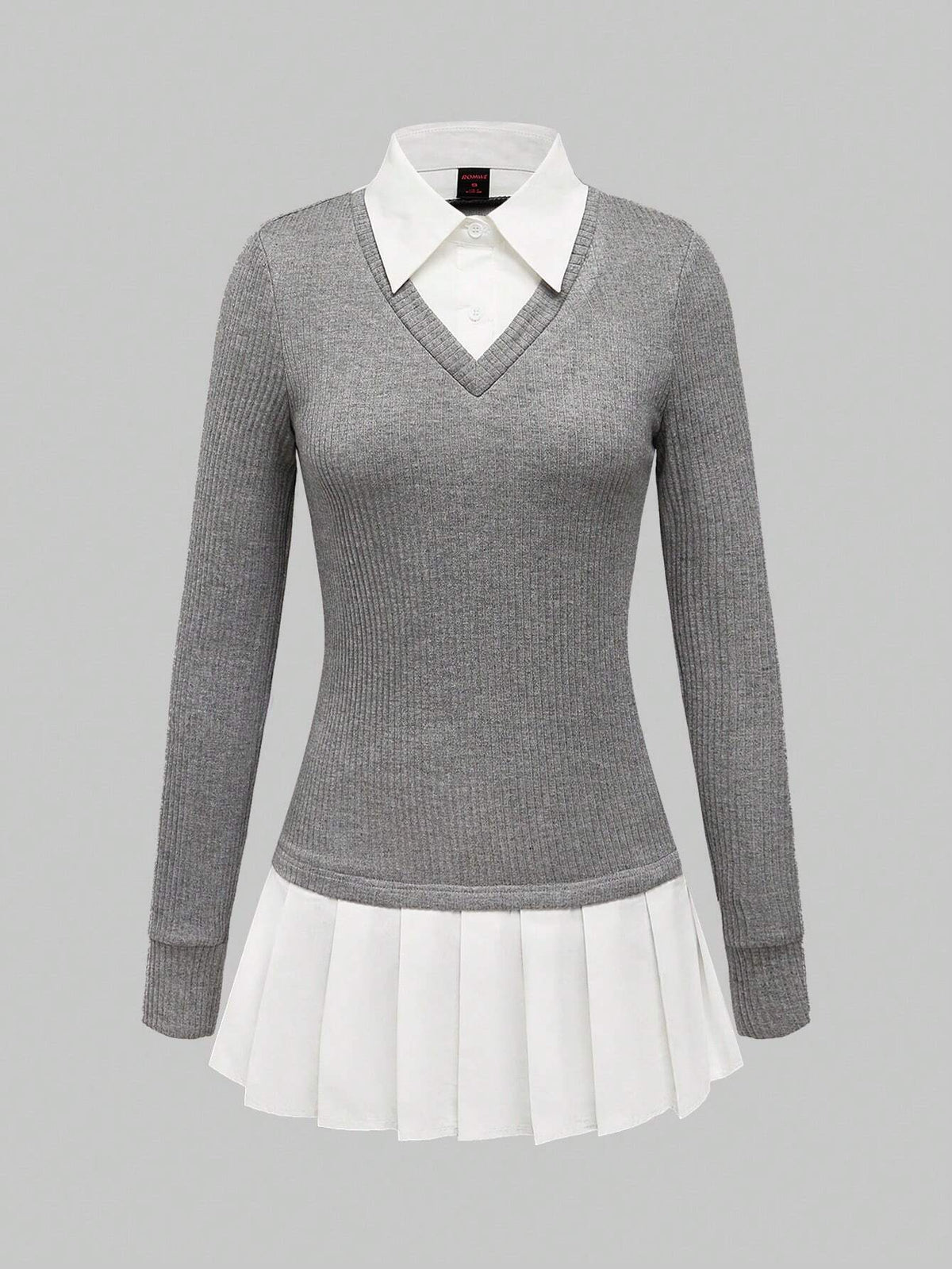 ROMWE Academia Y2K Office Mermaid Style Patchwork Knitted Mini Dress