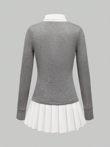 ROMWE Academia Y2K Office Mermaid Style Patchwork Knitted Mini Dress