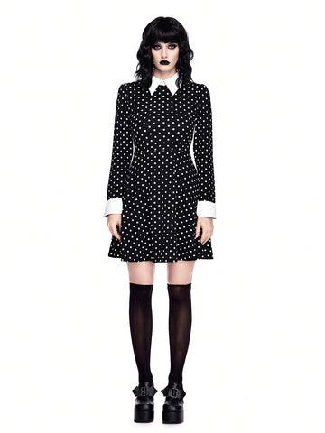 ROMWE Avant Wednesday Cosplay Polka Dot Print Women Dress