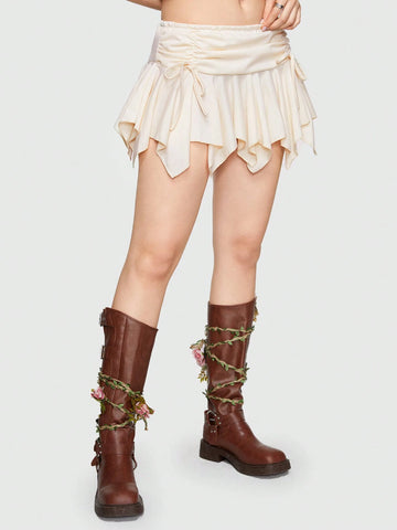 ROMWE Fairycore Drawstring Ruched Asymmetrical Hem Skirt