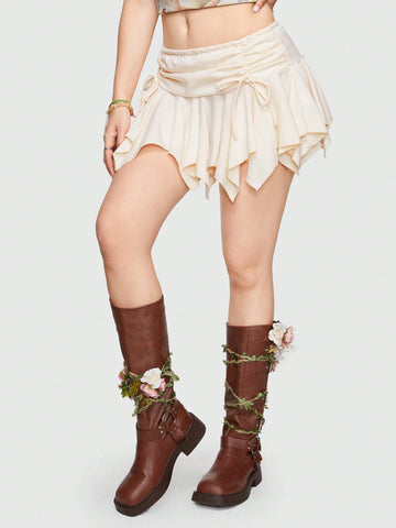 ROMWE Fairycore Drawstring Ruched Asymmetrical Hem Skirt