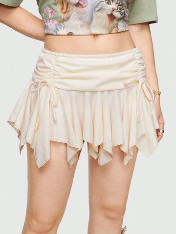 ROMWE Fairycore Drawstring Ruched Asymmetrical Hem Skirt
