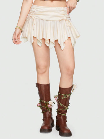 ROMWE Fairycore Drawstring Ruched Asymmetrical Hem Skirt