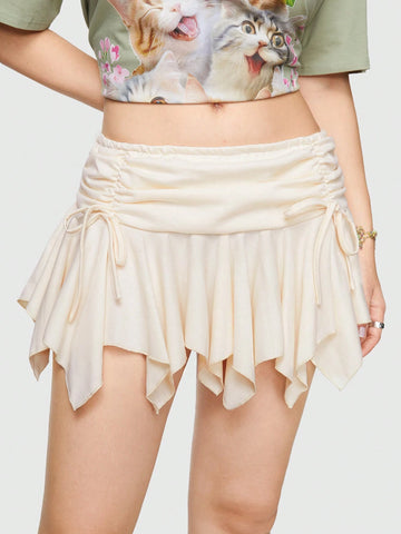 ROMWE Fairycore Drawstring Ruched Asymmetrical Hem Skirt