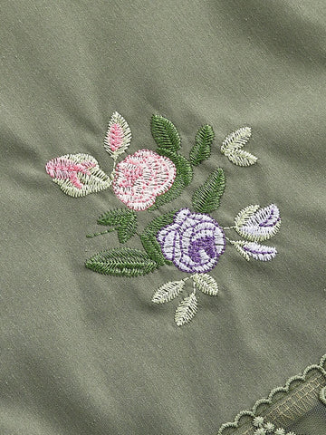 ROMWE Fairycore Flower Embroidery Asymmetric Lace Hem Skirt