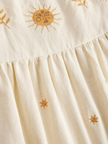 ROMWE Fairycore Seaside Vacation French Retro Star And Moon Embroidered Halter Neck Skirt Set For Women