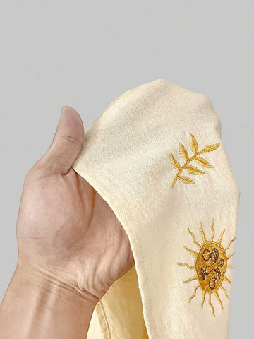 ROMWE Fairycore Seaside Vacation French Retro Star And Moon Embroidered Halter Neck Skirt Set For Women