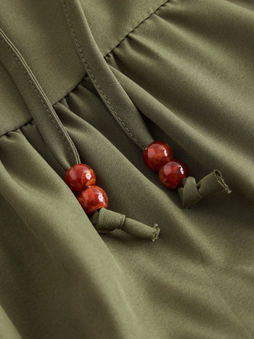 ROMWE Fairycore Women'S Beaded Drawstring Forest Mushroom Embroidered Patchwork Wide-Leg Trousers