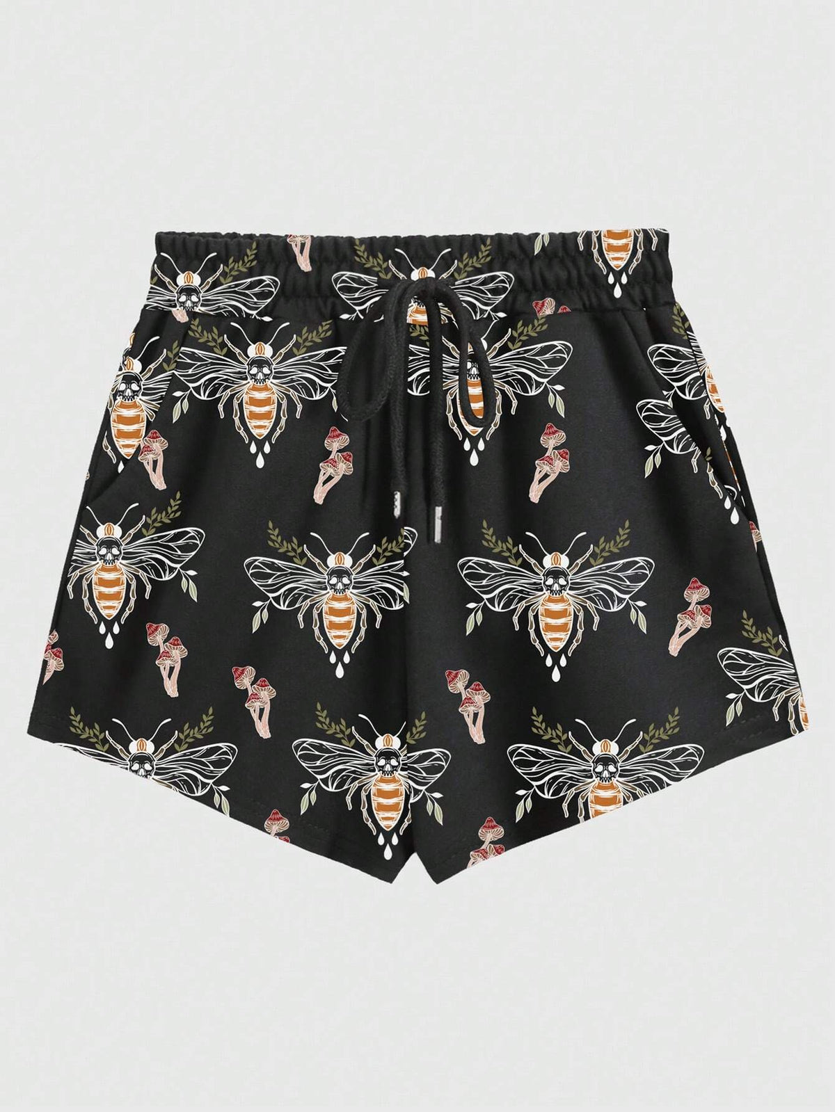 ROMWE Fairycore Women's Casual Vacation Shorts With All-Over Bee & Mushroom Print