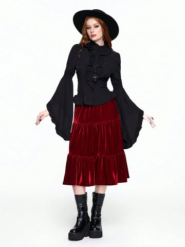 ROMWE Fairycore Women's Long Elastic Waist A-Line Skirt