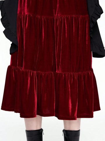 ROMWE Fairycore Women's Long Elastic Waist A-Line Skirt