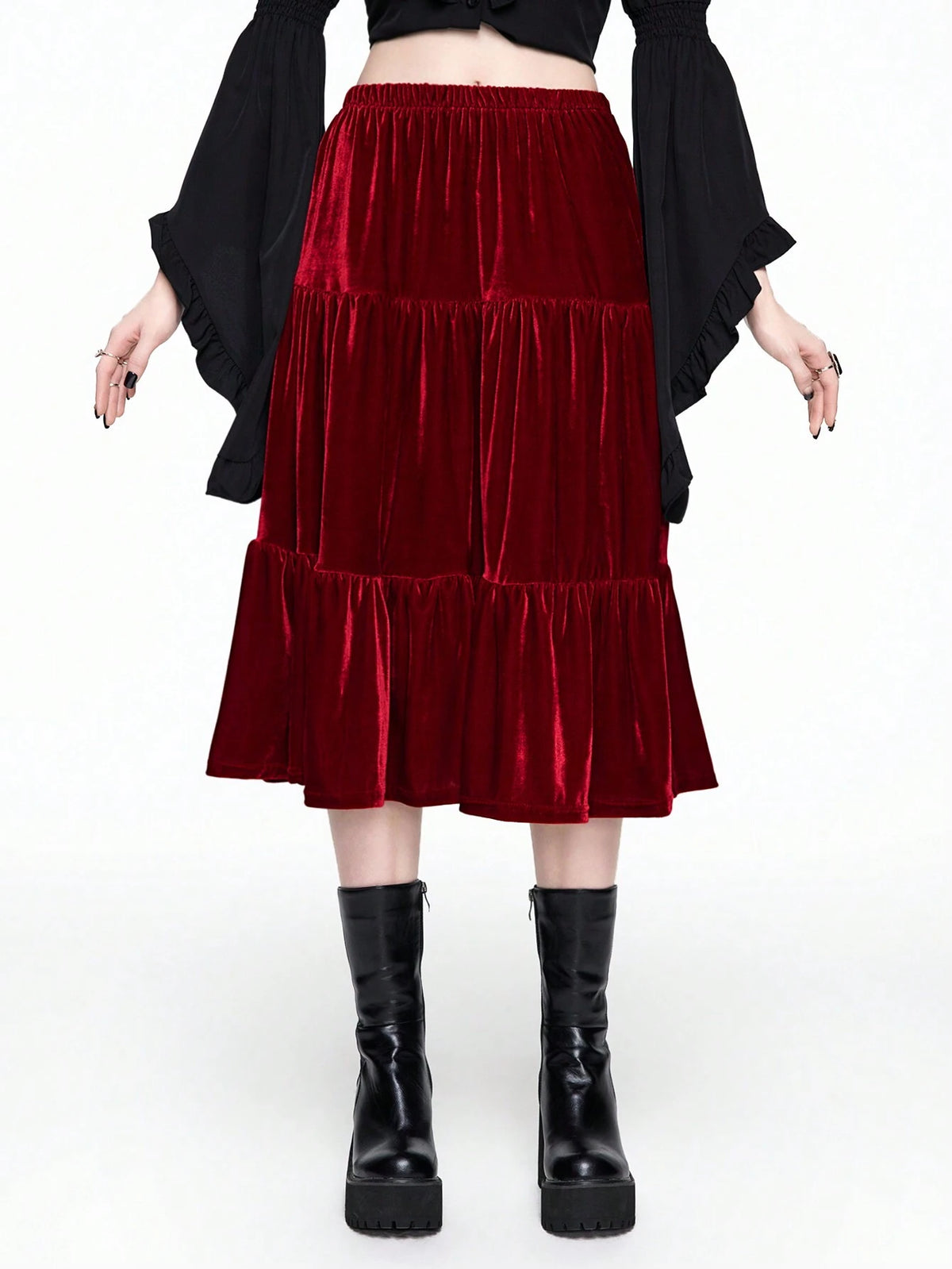 ROMWE Fairycore Women's Long Elastic Waist A-Line Skirt