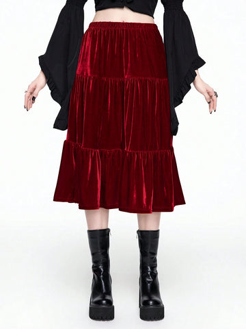 ROMWE Fairycore Women's Long Elastic Waist A-Line Skirt