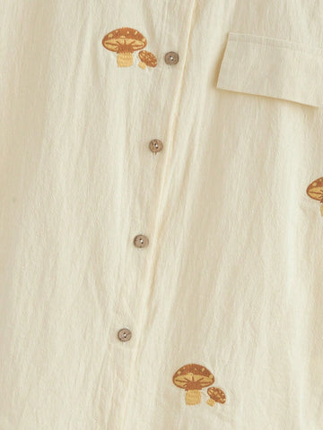 ROMWE Fairycore Women's Summer Short Sleeve Shirt With Mushroom Embroidery Pattern