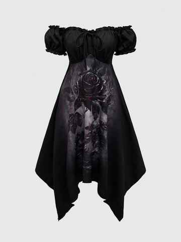 ROMWE Goth Asymmetrical Hem Halloween Women Dress