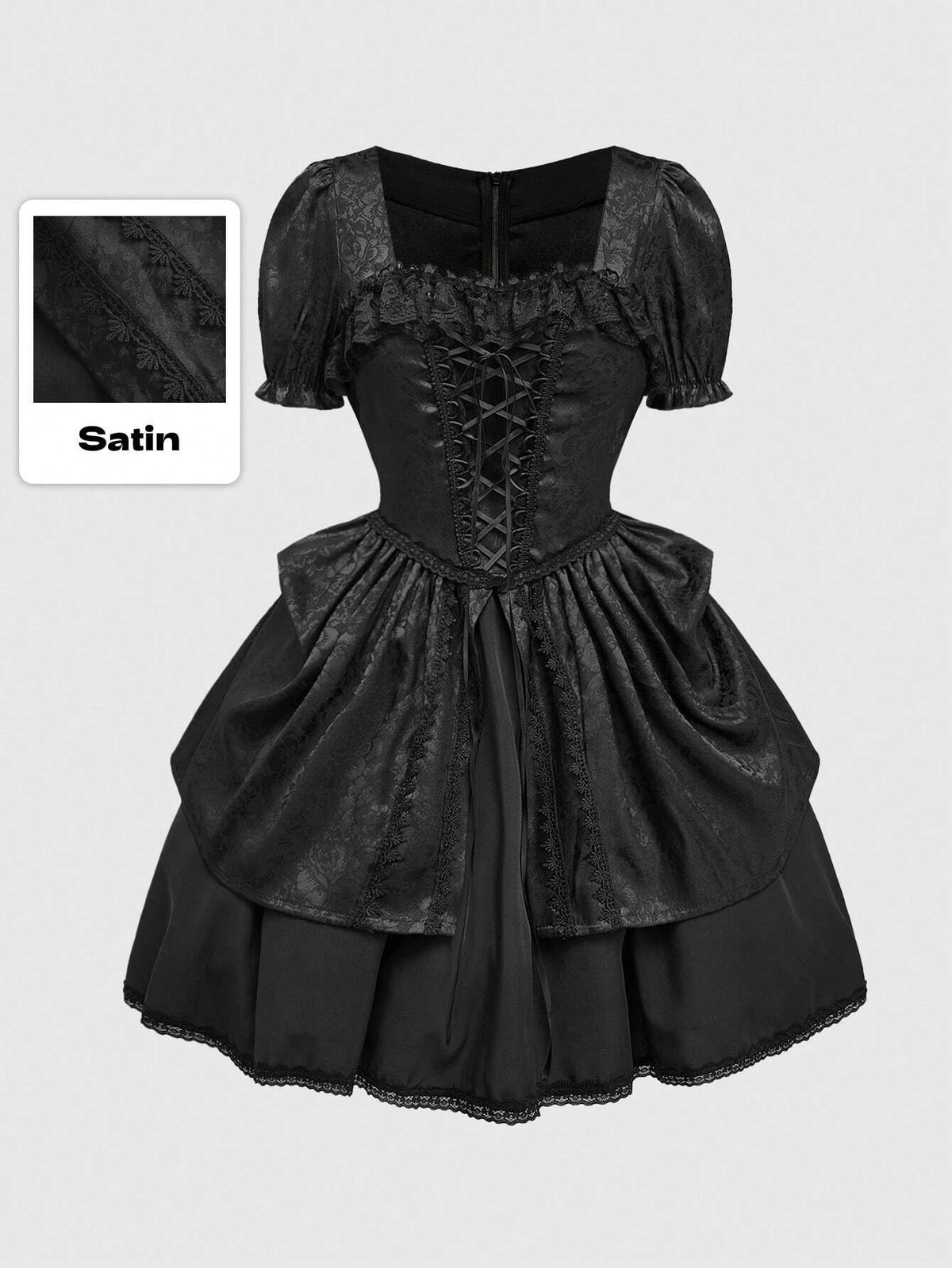 ROMWE Goth Elegant Gothic Vintage Ruffled Tied Design Waisted Women Party Dress