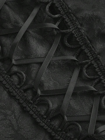 ROMWE Goth Elegant Gothic Vintage Ruffled Tied Design Waisted Women Party Dress