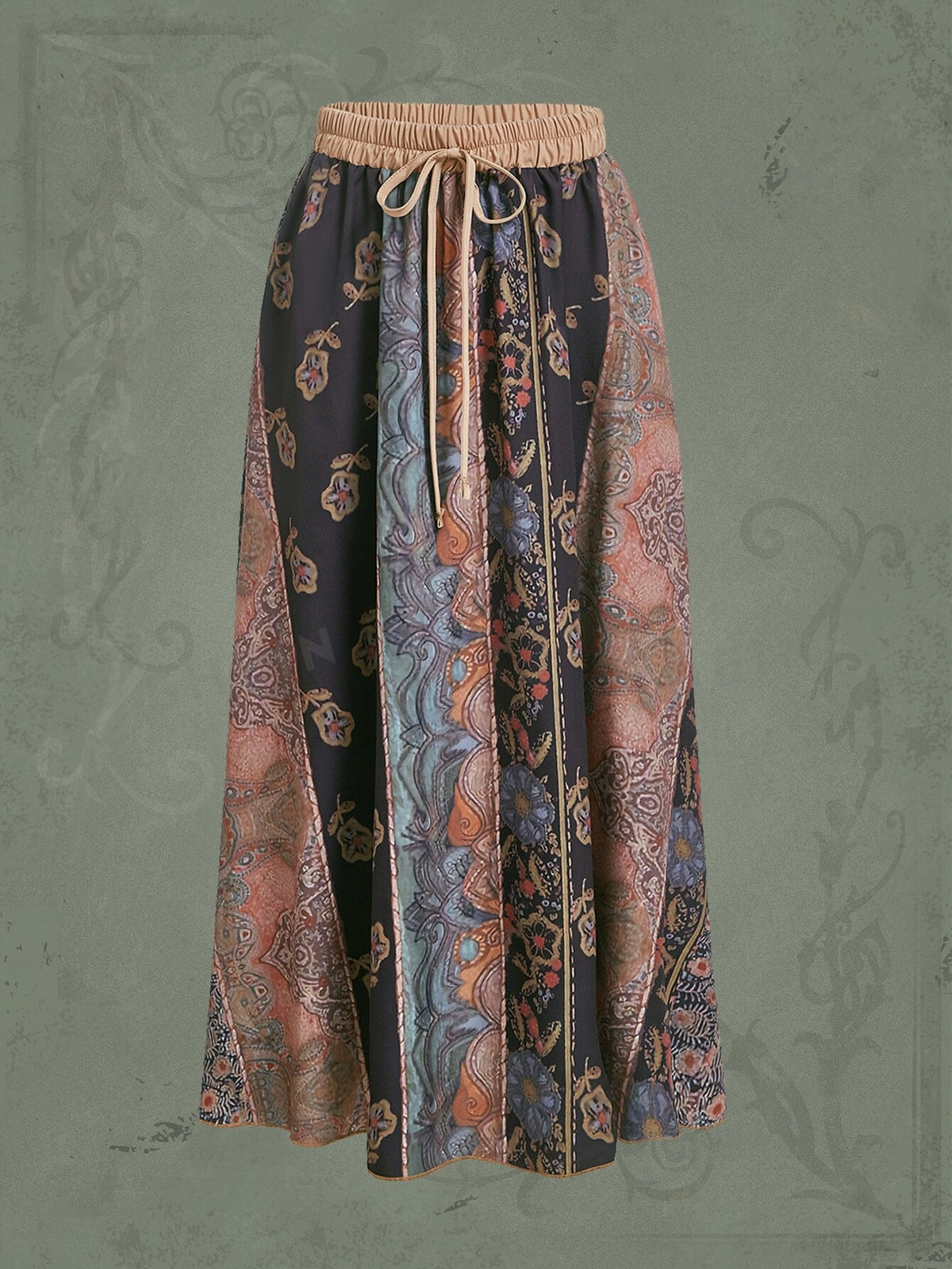 ROMWE Goth Floral Print Knot Skirt