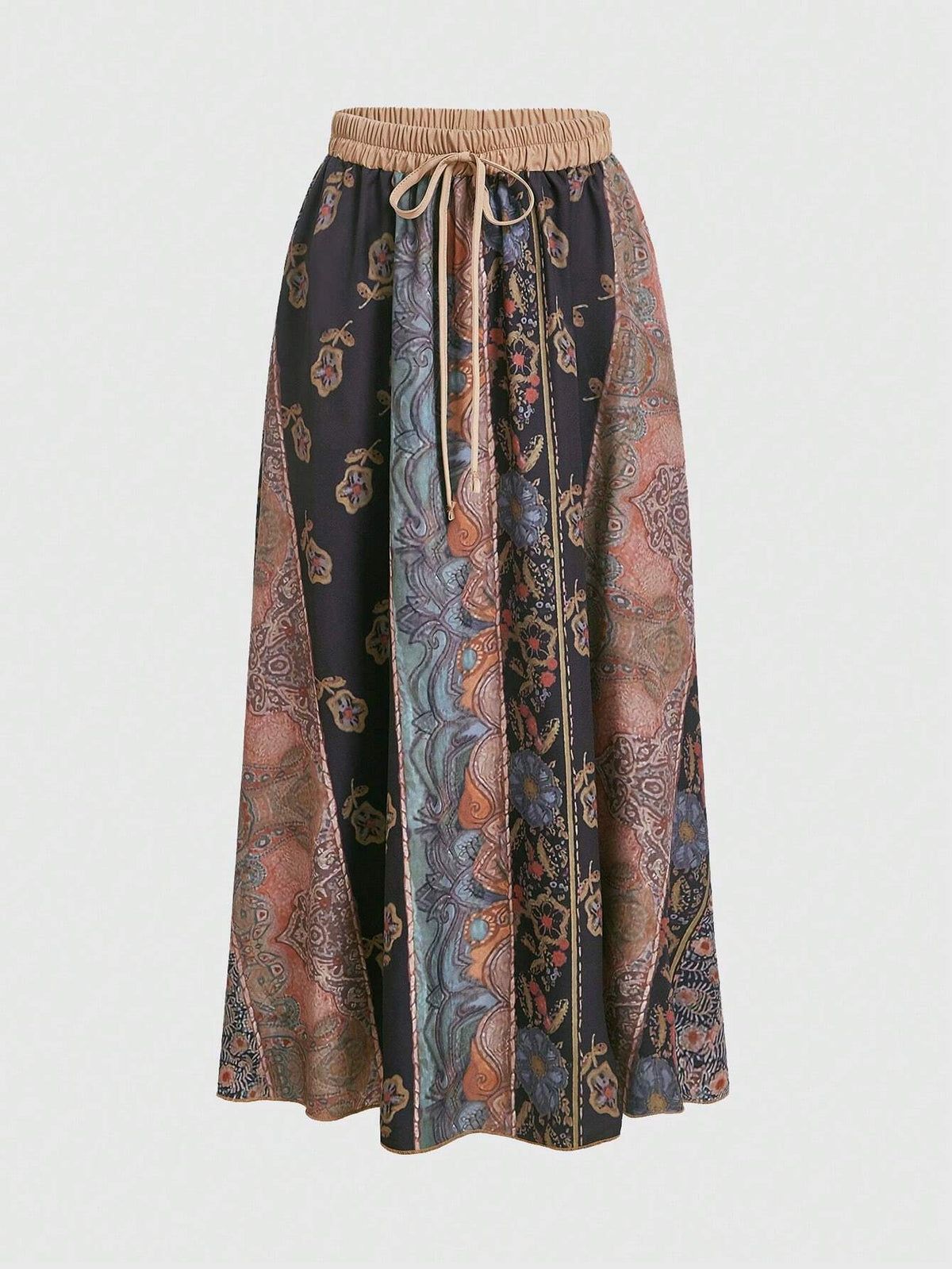 ROMWE Goth Floral Print Knot Skirt