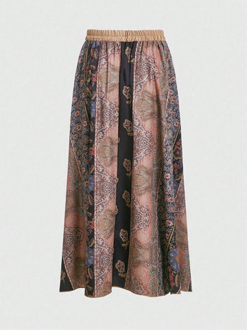 ROMWE Goth Floral Print Knot Skirt