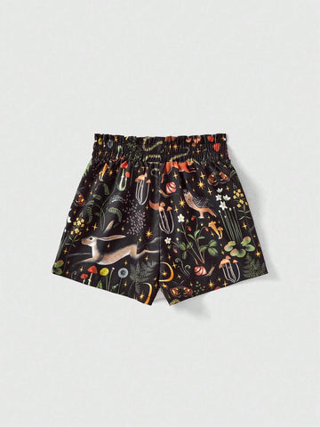 ROMWE Goth Gothic Beach Vacation Snake & Plant Allover Print Loose Shorts